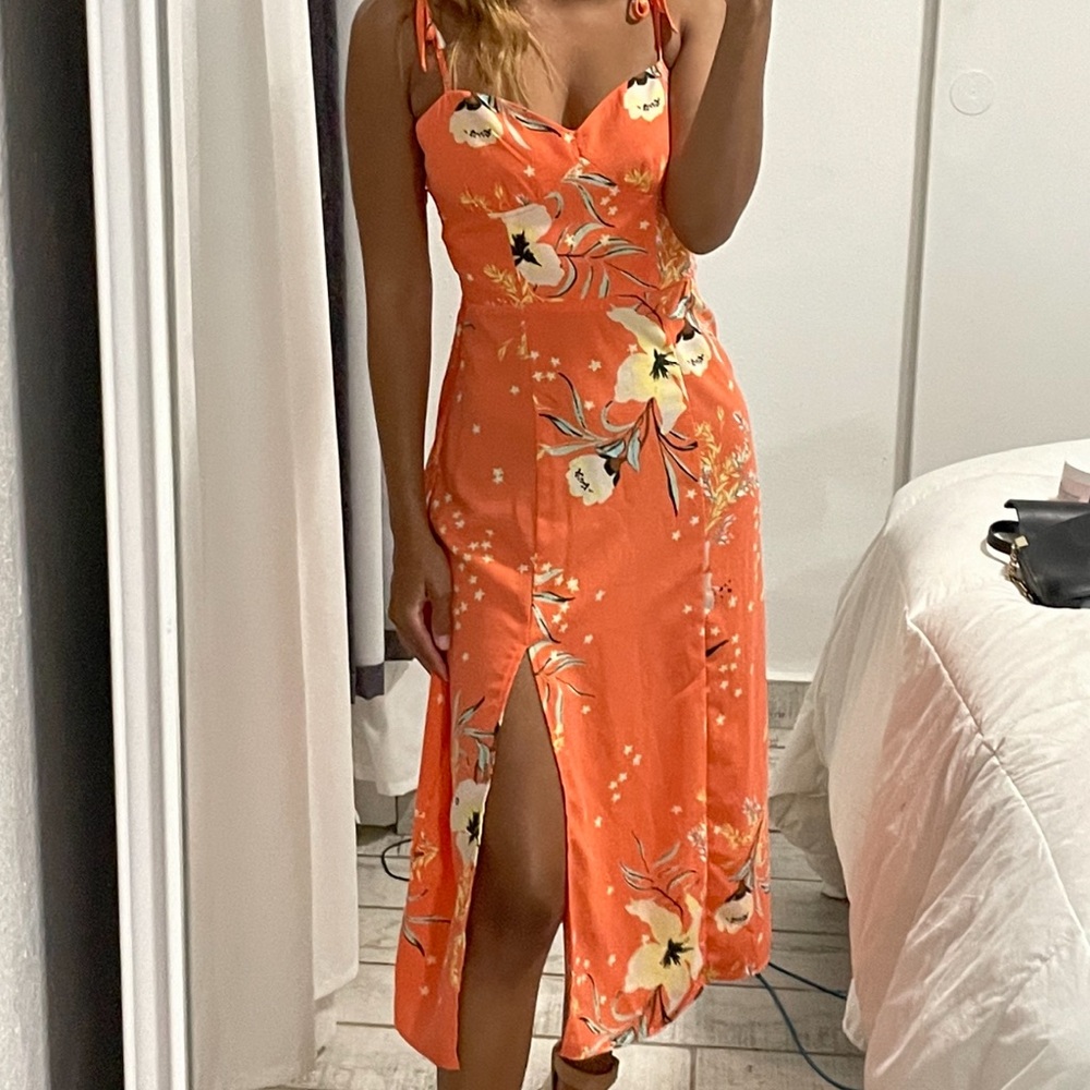 Urban Outfitters Orange Floral Midi Dress